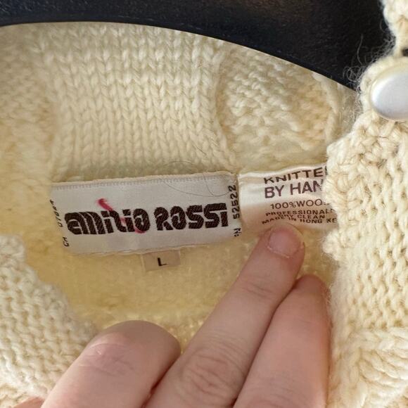 NOS Emilio Rossi Hand Knitted Wool Sweater Off White Large Mock Neck - Picture 5 of 7